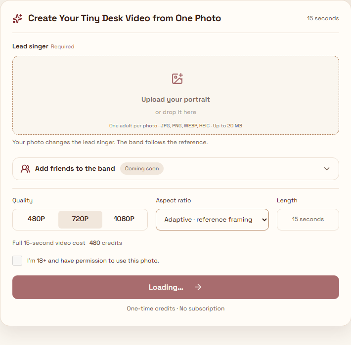 Actual English creator interface captured locally on October 28, 2026: single lead-singer upload and generation settings. No personal photo or account data is shown.